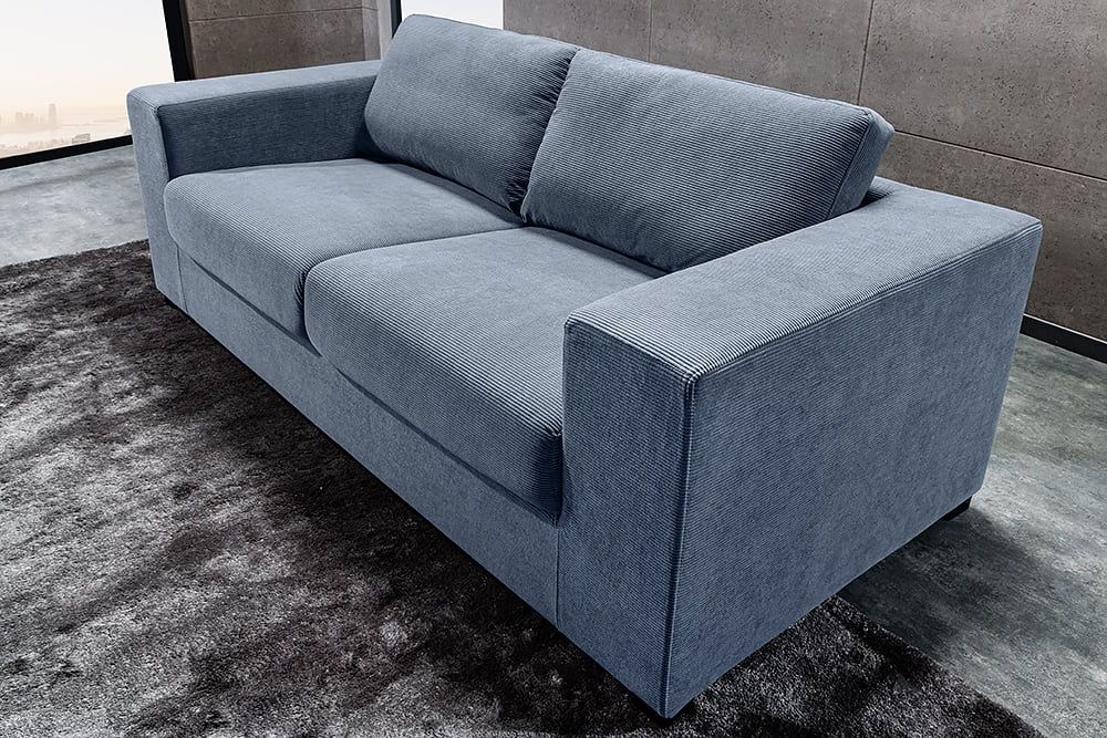 Lounge-Sofa NICE 220cm blau Cord Federkernpolsterung