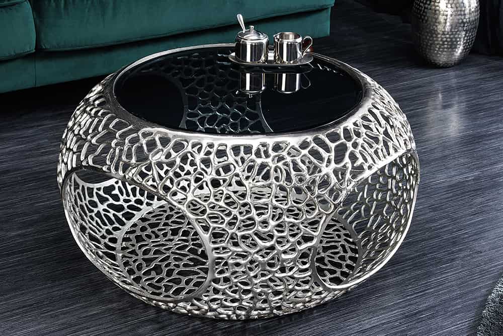 Design Couchtisch RIXOS schwarz 75cm Metall silber Handarbeit