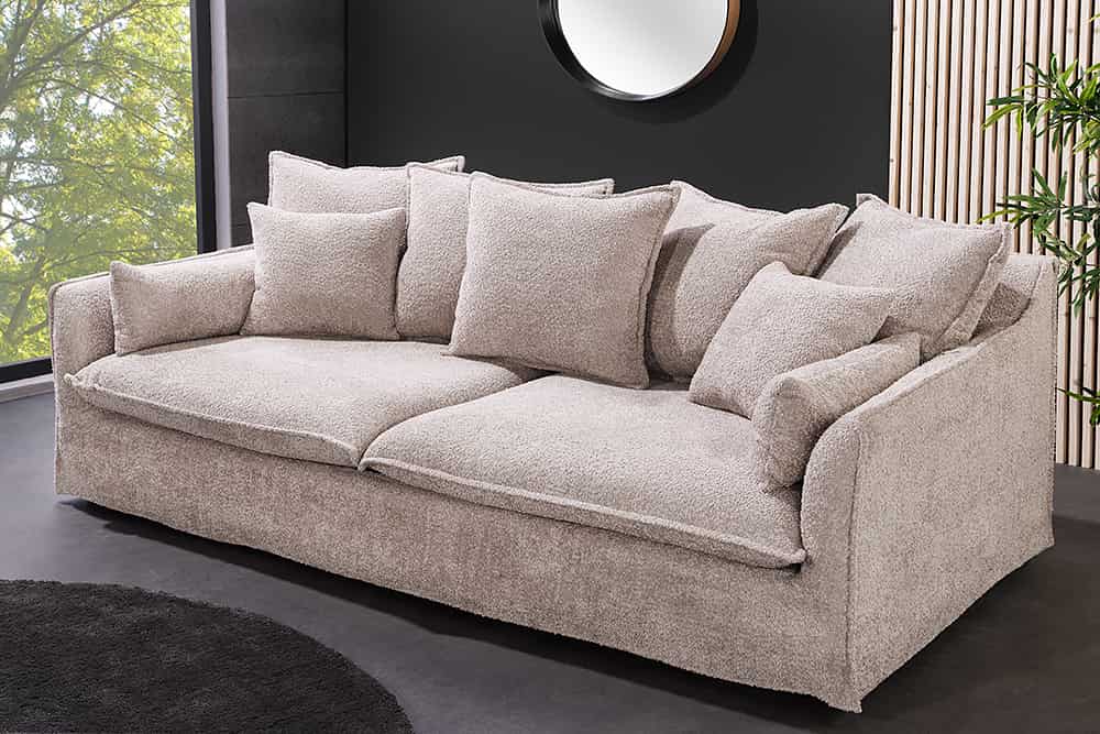 Hussensofa 3-Sitzer PARADISO 200cm Bouclé champagner Federkern