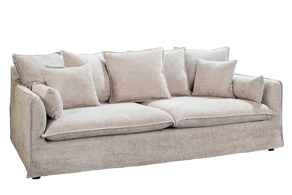 Hussensofa 3-Sitzer PARADISO 200cm Bouclé champagner Federkern