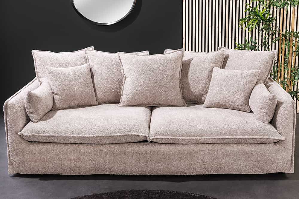 Hussensofa 3-Sitzer PARADISO 200cm Bouclé champagner Federkern