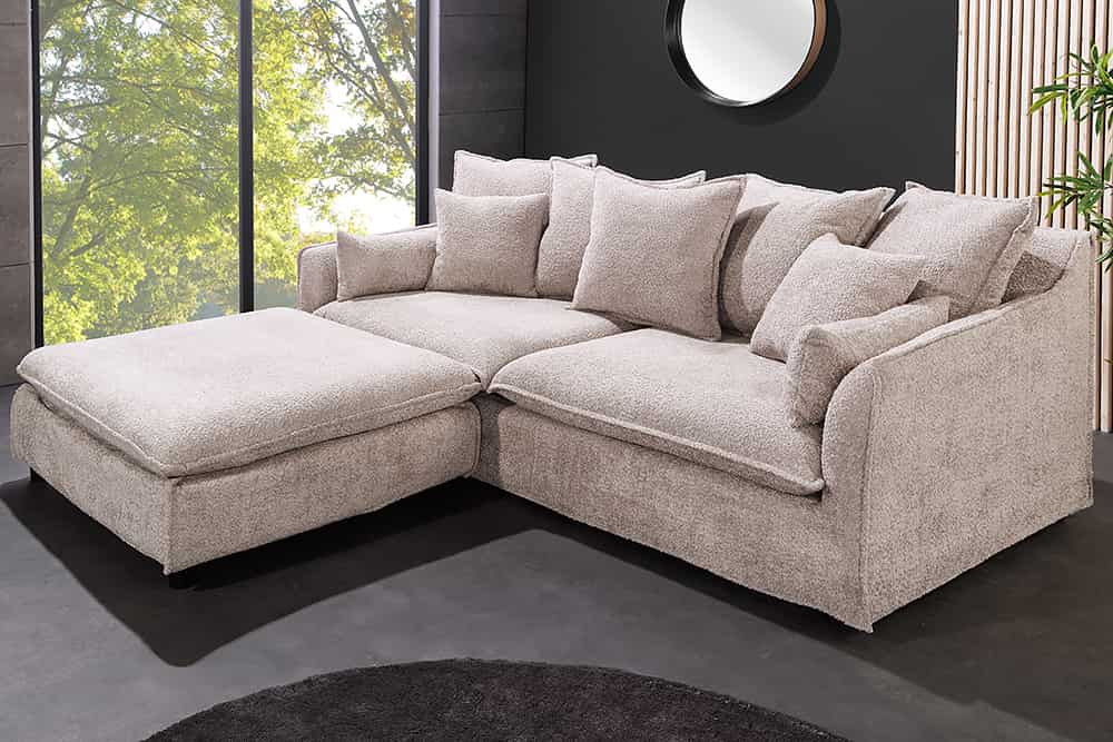 Hussensofa 3-Sitzer PARADISO 200cm Bouclé champagner Federkern