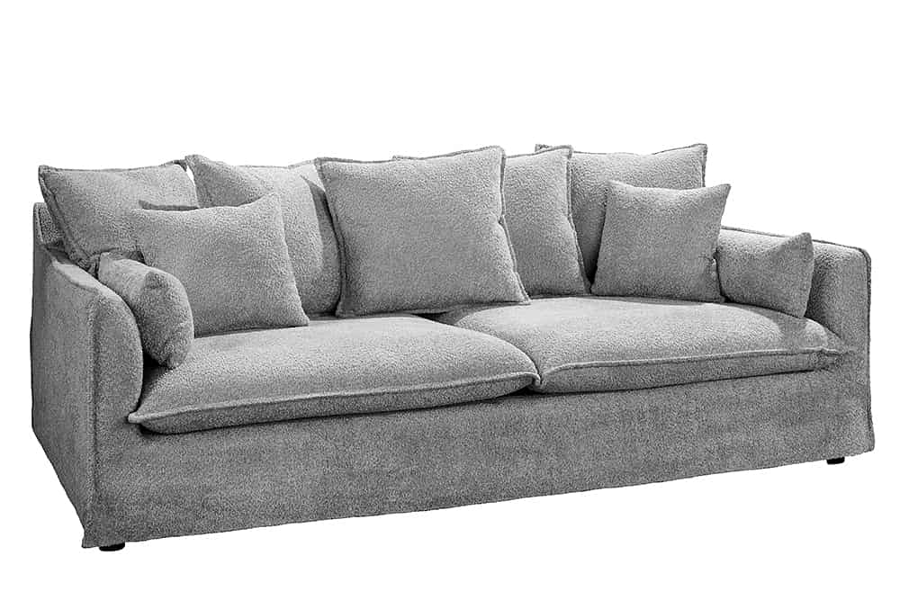 Hussensofa 3-Sitzer PARADISO 200cm Bouclé grau Federkern