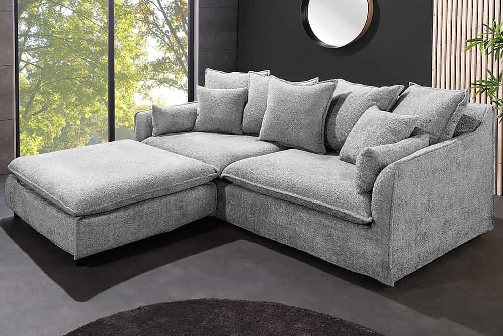 Hussensofa 3-Sitzer PARADISO 200cm Bouclé grau Federkern