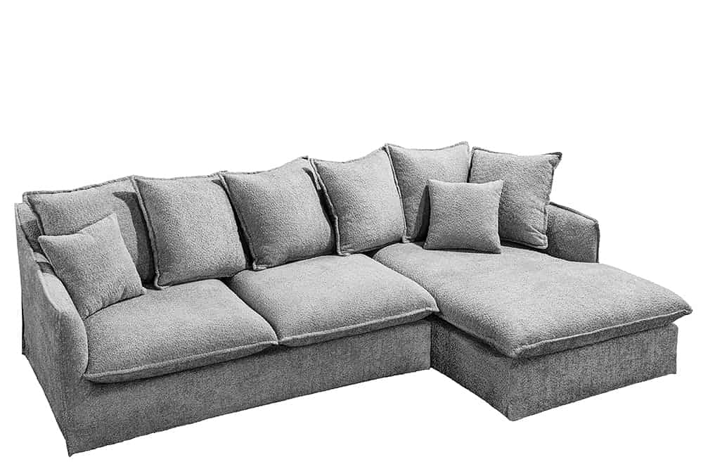 Gemütliches Hussen-Ecksofa PARADISO 255cm Bouclé grau Federkern