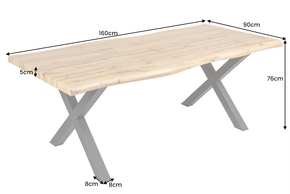 Wildeiche-Design Esstisch OAKLAND 160cm Metallgestell 5cm Baumkante