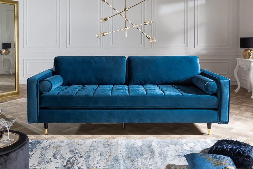 Modernes 3er Sofa 220cm COMFORT blau Samt Federkern