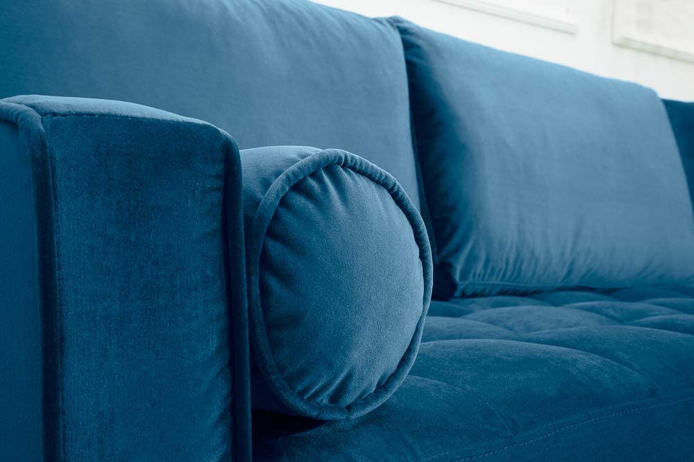 Ecksofa 260cm Ottomane beidseitig COMFORT blau Samt Federkern