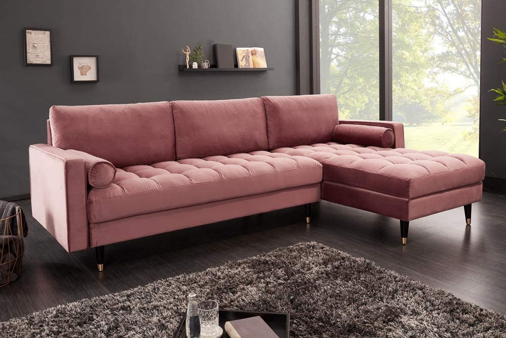 Ecksofa 260cm Ottomane beidseitig COMFORT alt-rosa Samt Federkern