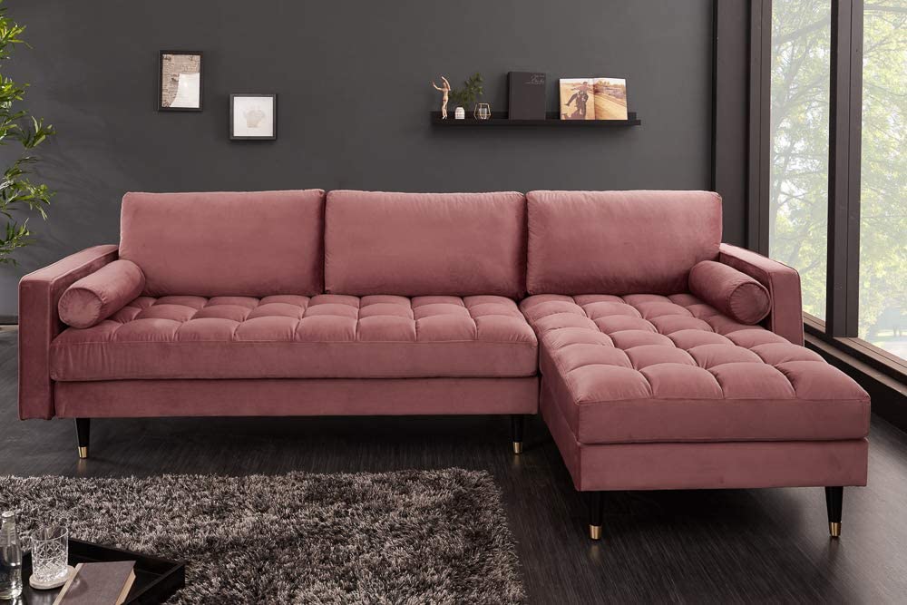 Ecksofa 260cm Ottomane beidseitig COMFORT alt-rosa Samt Federkern