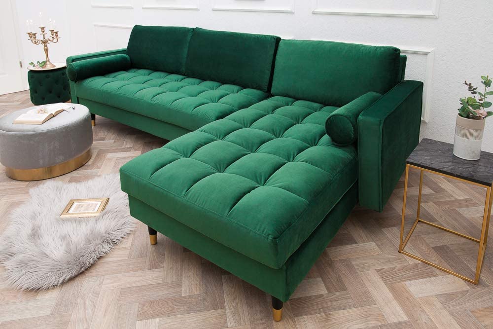 Ecksofa 260cm Ottomane beidseitig COMFORT grün Samt Federkern