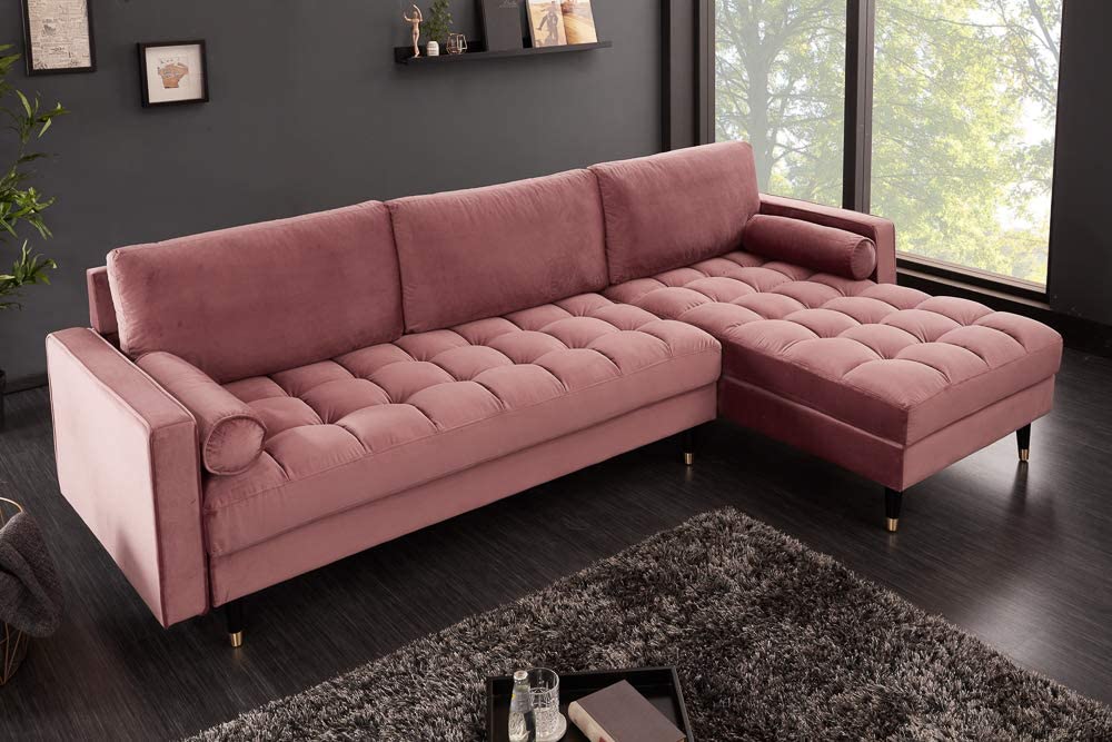 Ecksofa 260cm Ottomane beidseitig COMFORT alt-rosa Samt Federkern