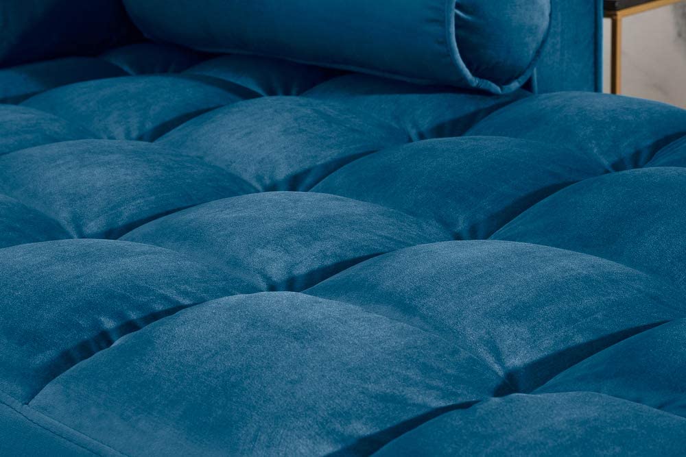 Ecksofa 260cm Ottomane beidseitig COMFORT blau Samt Federkern