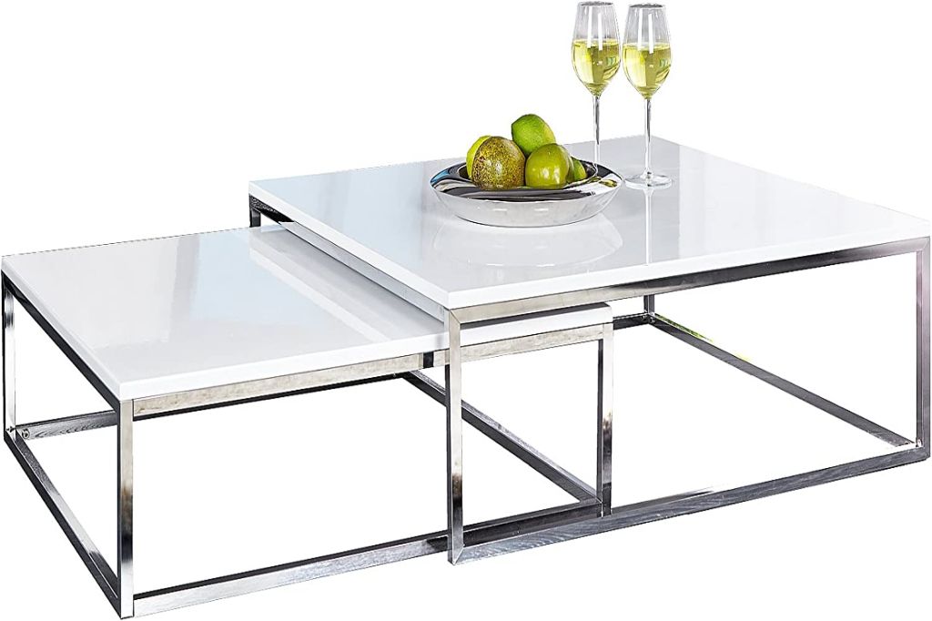 2er Set Design Couchtisch MENTO weiss hochglanz 75cm