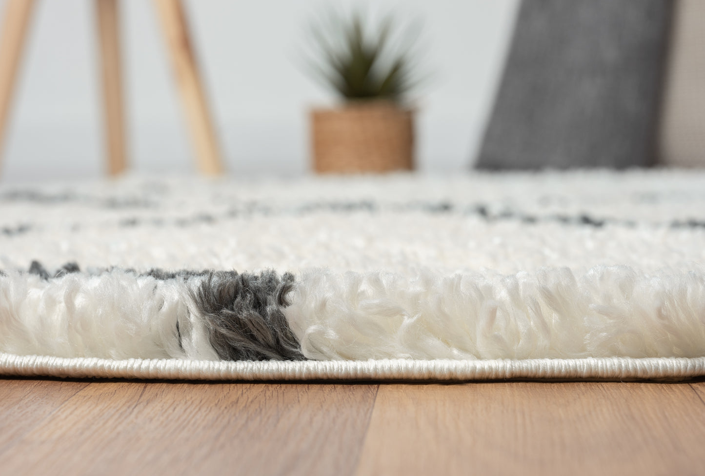 Hochflor Teppich SHAGGY-Raute creme rund diverse Größen