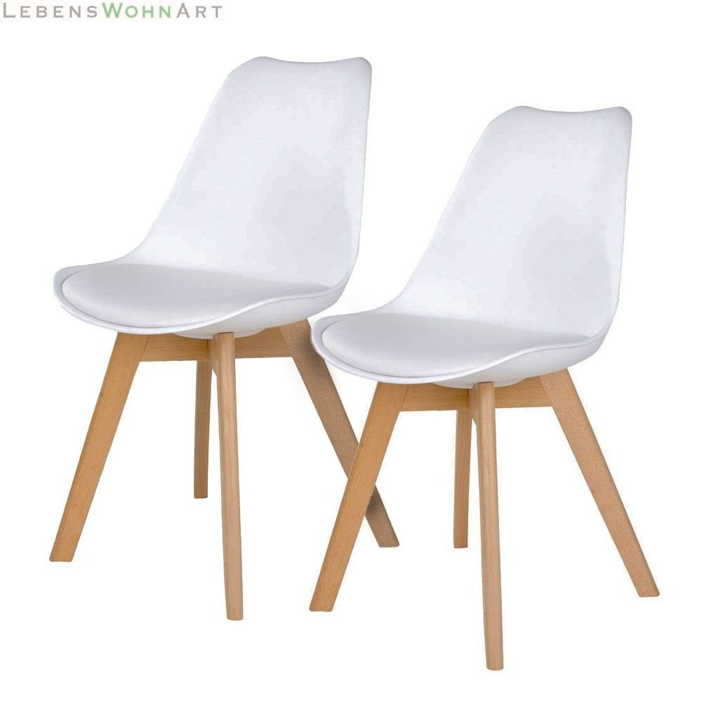 Design Stuhl DELMO (2er Set) weiss + Holzbeine