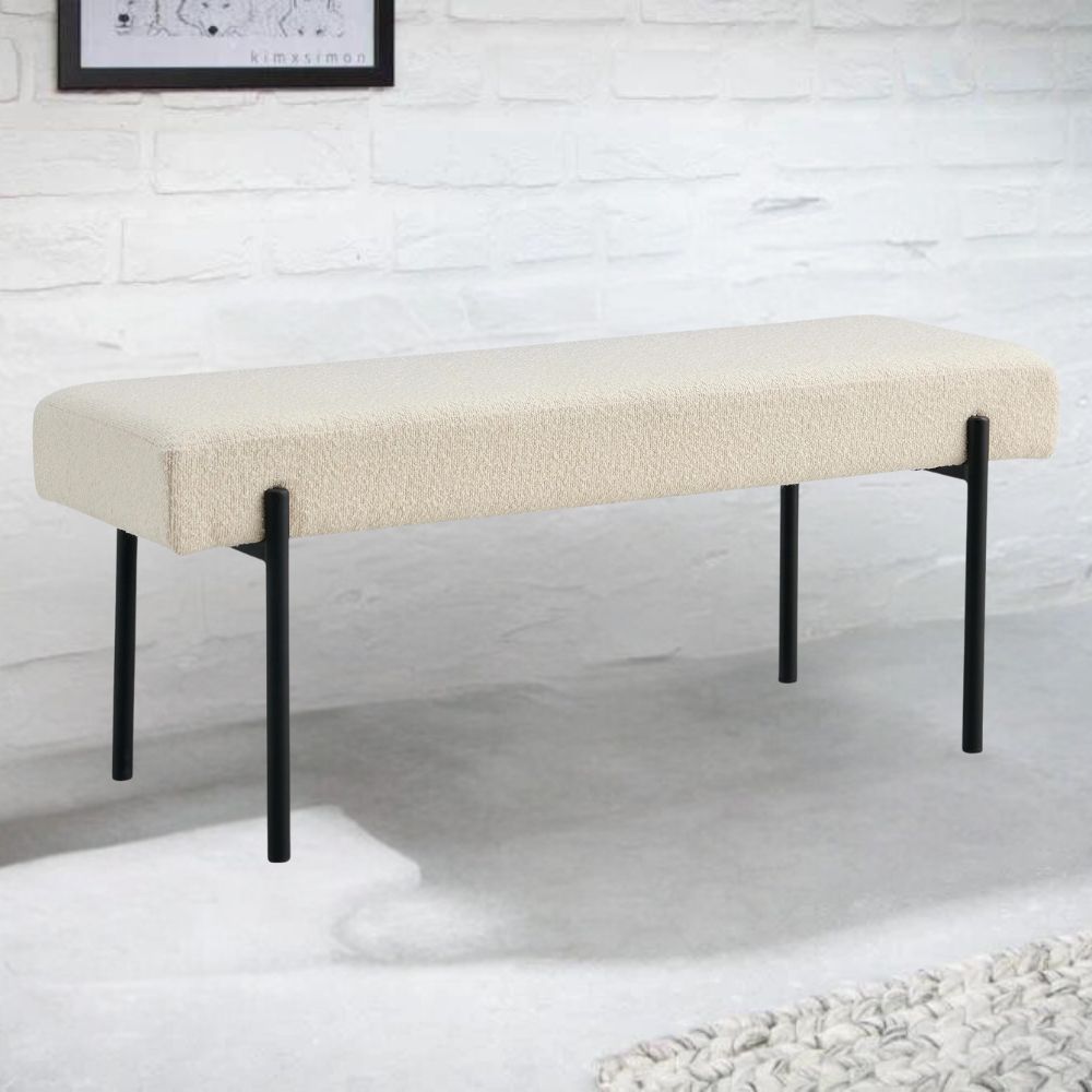 Design Sitzbank NORDIC 100cm weiss Bouclé