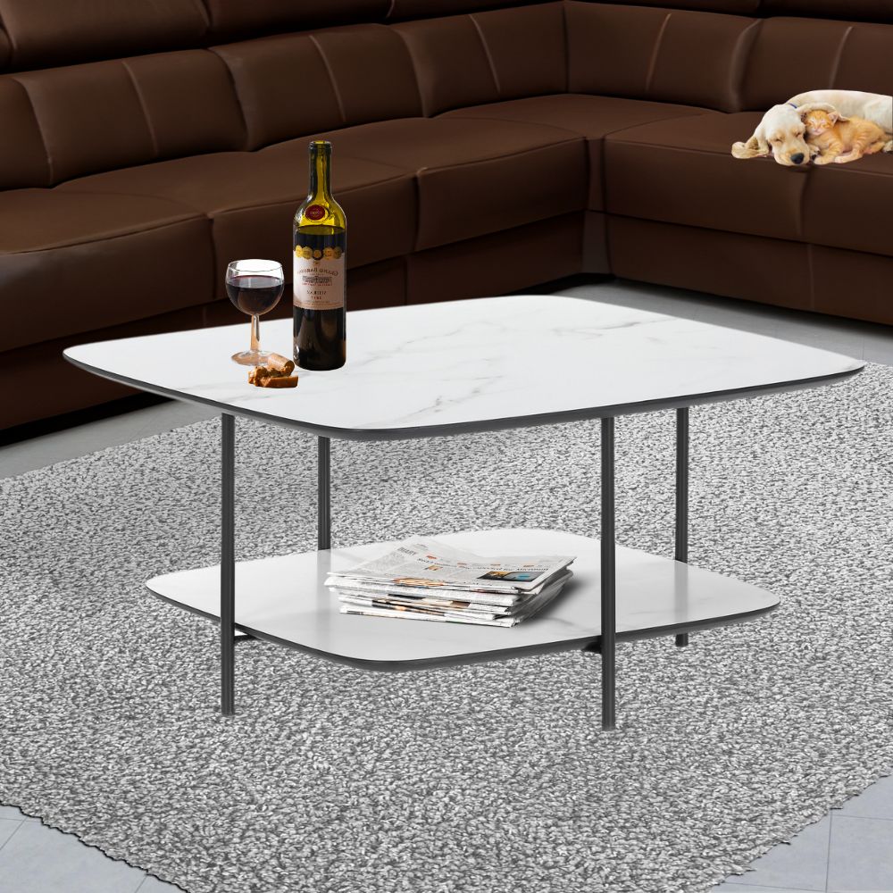 Design Couchtisch MARMOL 75cm weiss-schwarz moderne Marmor-Optik