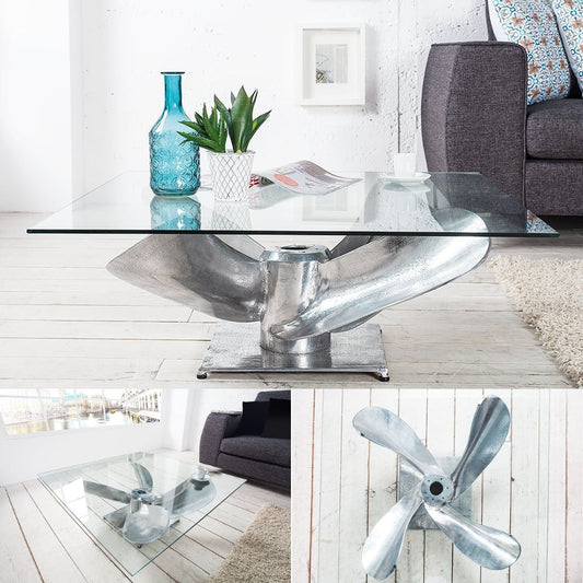 Design Couchtisch ELICA 80cm silber Aluminium Schiffsschraube Maritim