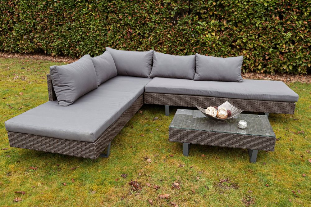 Polyrattan Lounge-Sitzgruppe FARO braun anthrazit inkl. Kissen