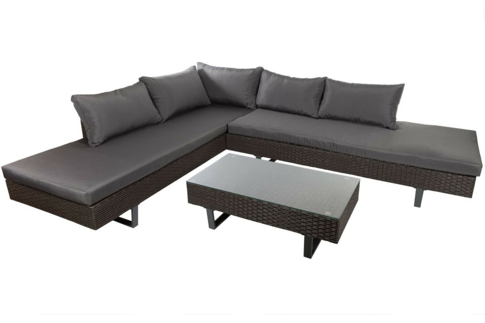 Polyrattan Lounge-Sitzgruppe FARO braun anthrazit inkl. Kissen