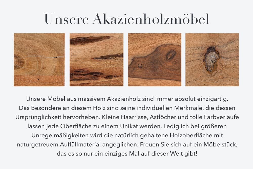 Massiver Couchtisch ARBOL 120cm Akazie natural Baumkante V-Gestell