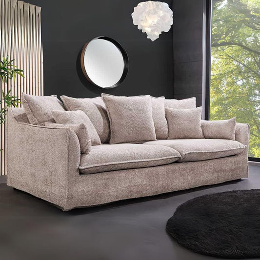 Hussensofa 3-Sitzer PARADISO 200cm Bouclé champagner Federkern