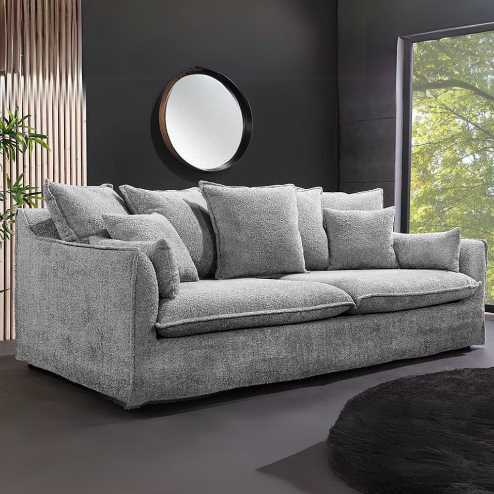 Hussensofa 3-Sitzer PARADISO 200cm Bouclé grau Federkern