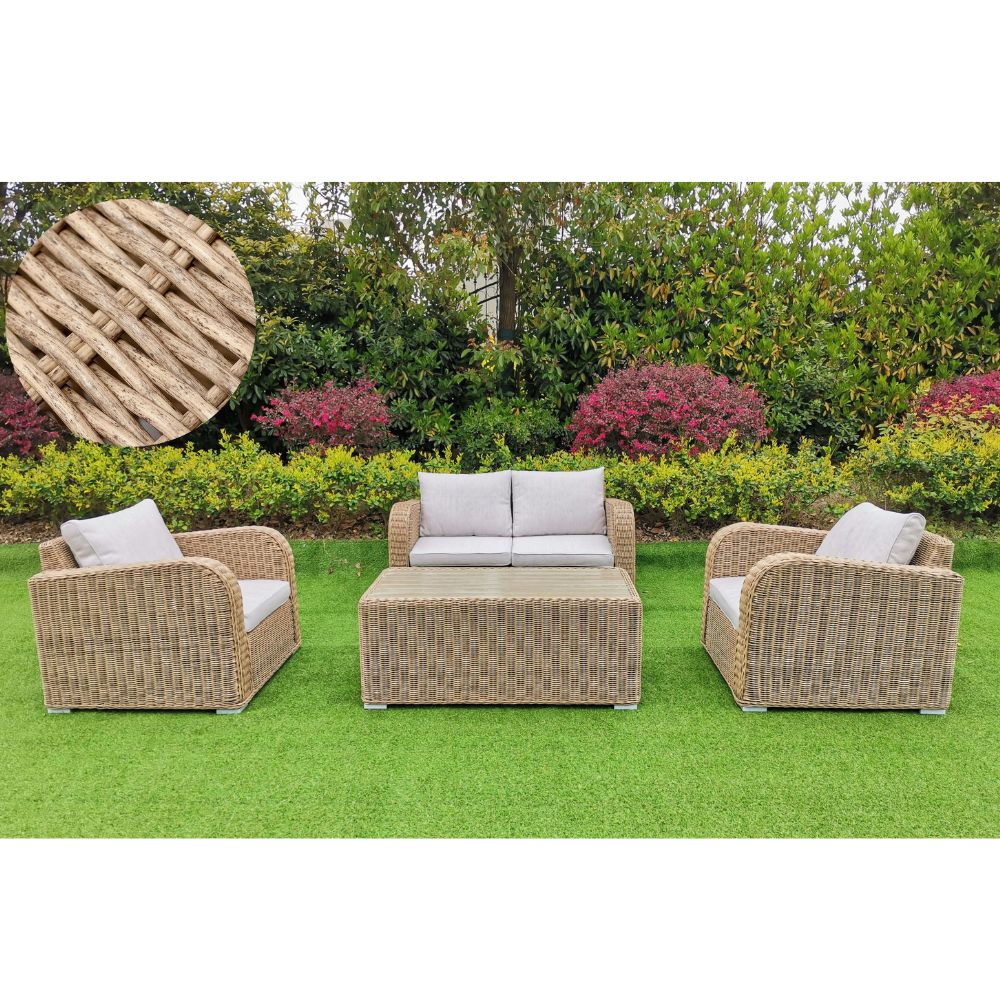 4tlg. Loungemöbel-Set VITA-2er Natural rundes Polyrattan Sitzgruppe