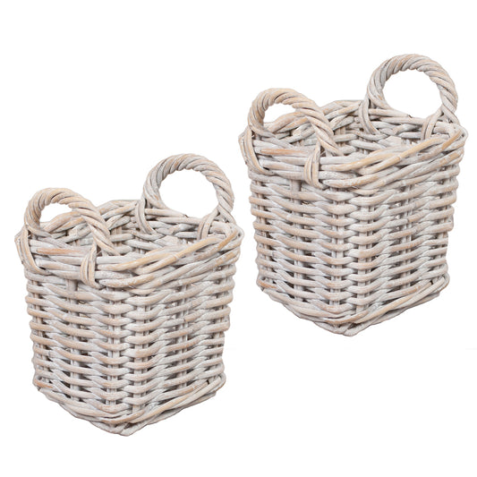 2er Set Rattankorb BAKUL eckig White-Wash ca. 20cm