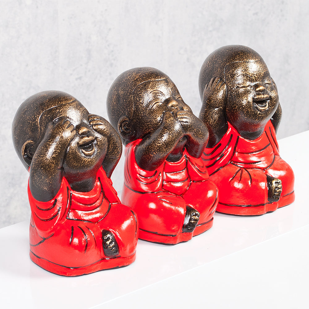 3er Set SHAOLIN Figuren Rot aus Zement