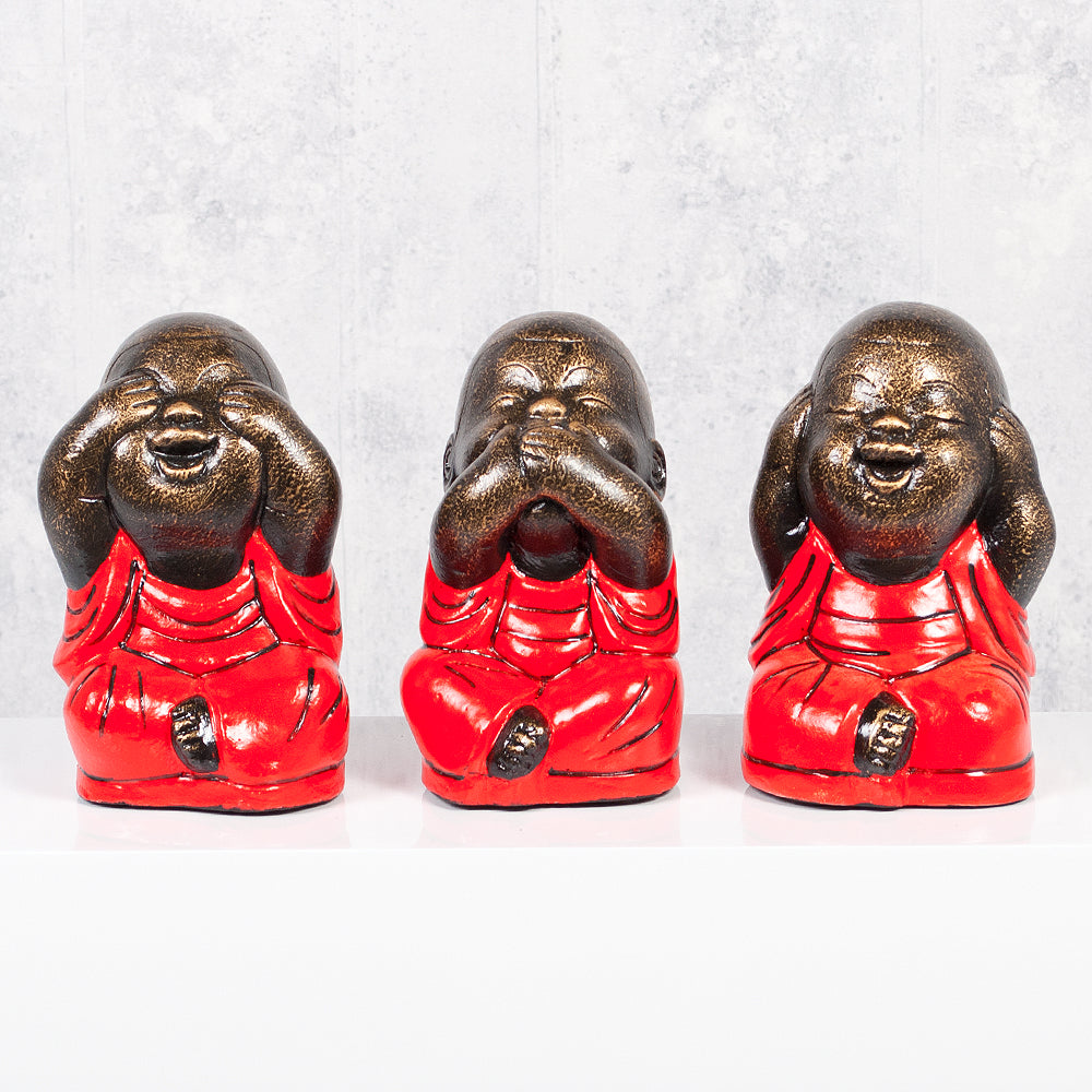 3er Set SHAOLIN Figuren Rot aus Zement