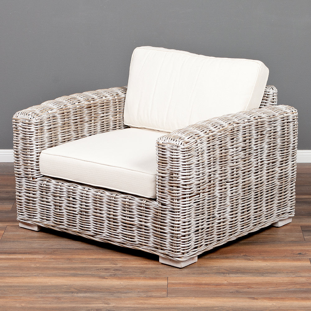 4tlg. Loungemöbel-Set Sitzgruppe LIVING Rattan White Wash