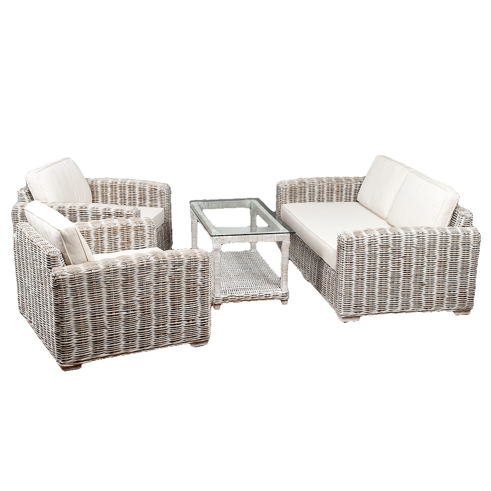 4tlg. Loungemöbel-Set Sitzgruppe LIVING Rattan White Wash