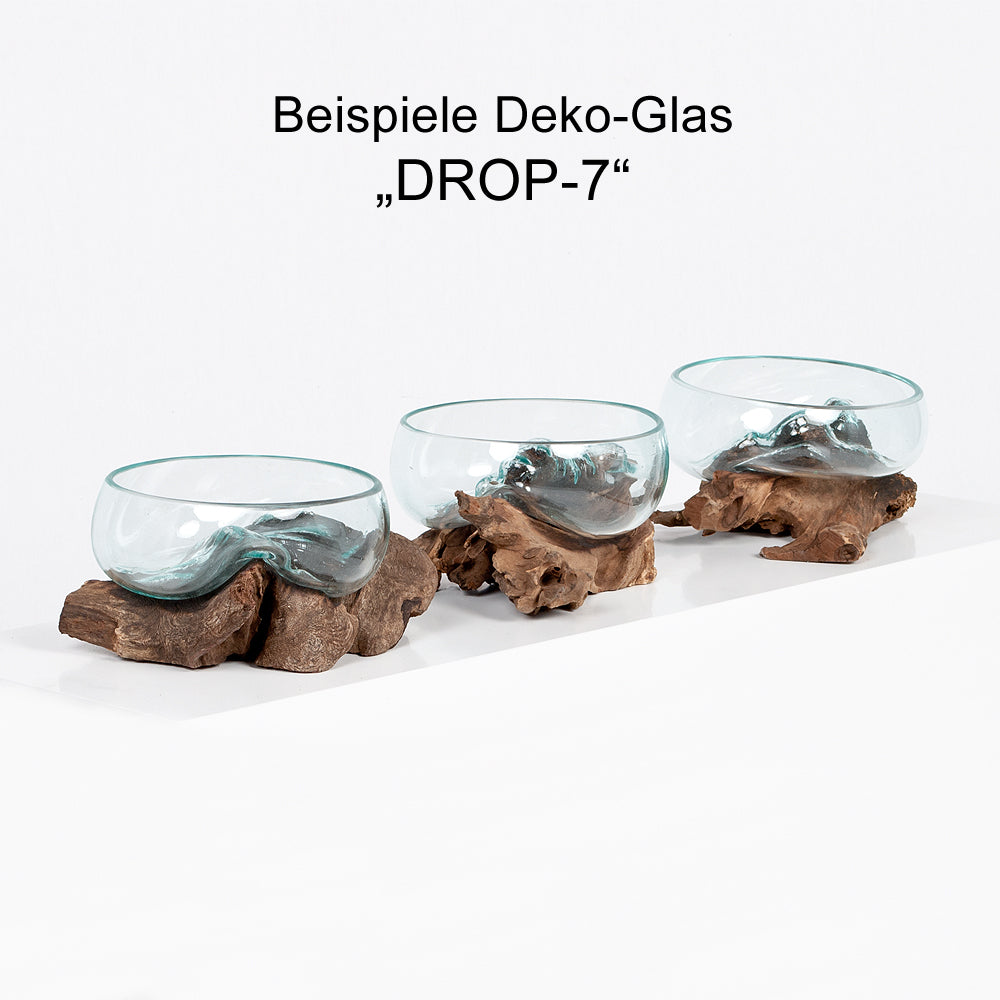 Deko-Glas Unikat DROP-7 Teak Vase Schale Handarbeit