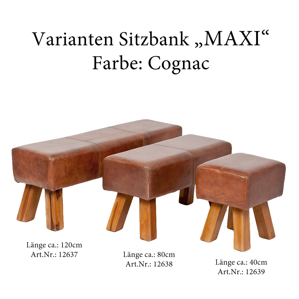 Leder Bank MAXI-M Cognac ca. L80cm Teak