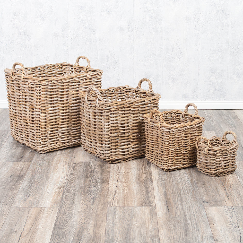 Rattankorb BAKUL eckig Grey 30x30cm mit Griffen