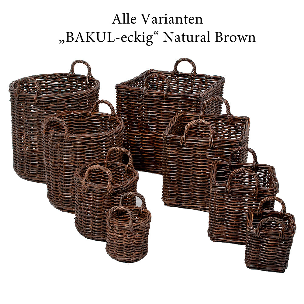 Rattankorb BAKUL eckig Natural Brown 50x50cm mit Griffen