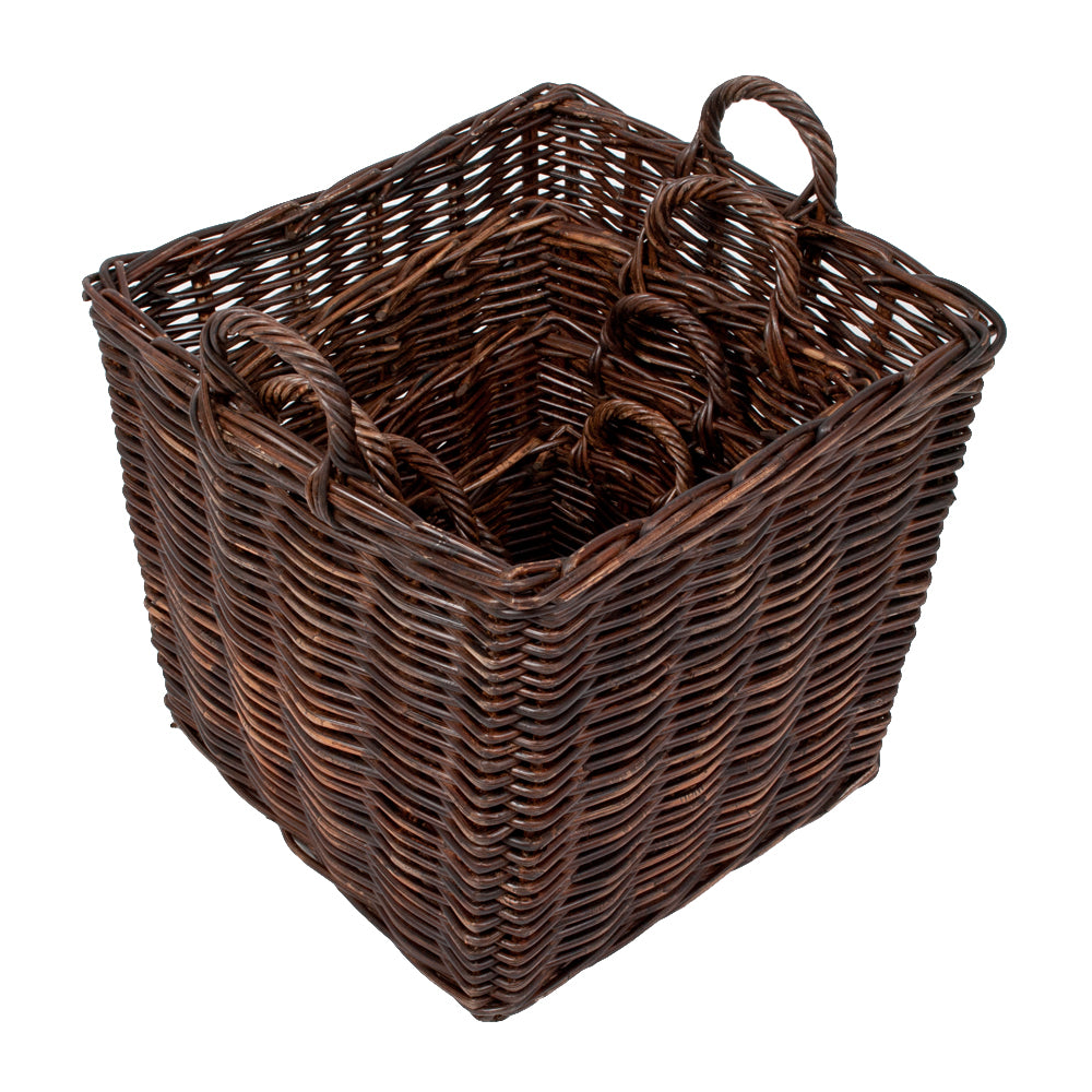 Rattankorb BAKUL eckig Natural Brown 50x50cm mit Griffen