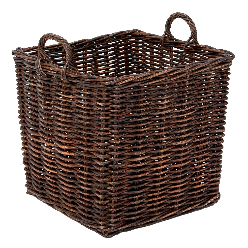 Rattankorb BAKUL eckig Natural Brown 50x50cm mit Griffen