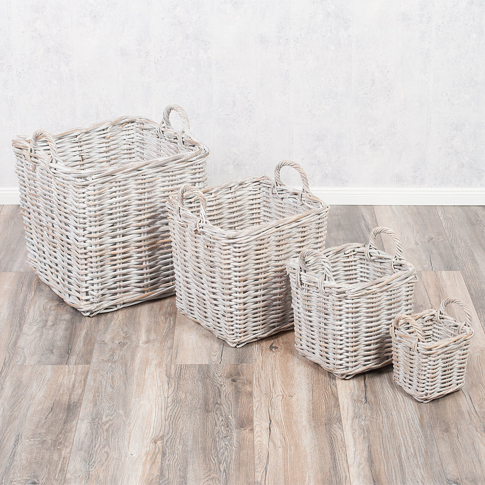 2er Set Rattankorb BAKUL eckig White-Wash ca. 20cm