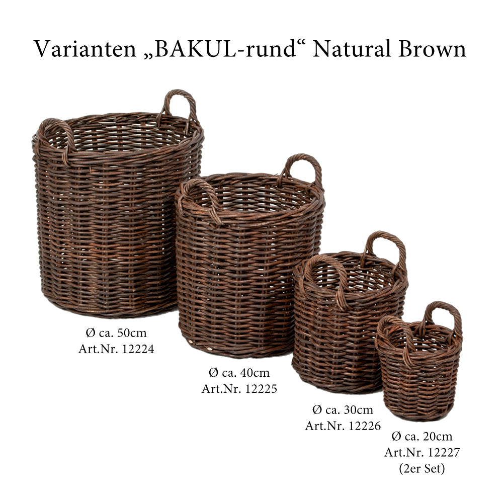 Rattankorb BAKUL rund Natural Brown ca. D40cm mit Griffen