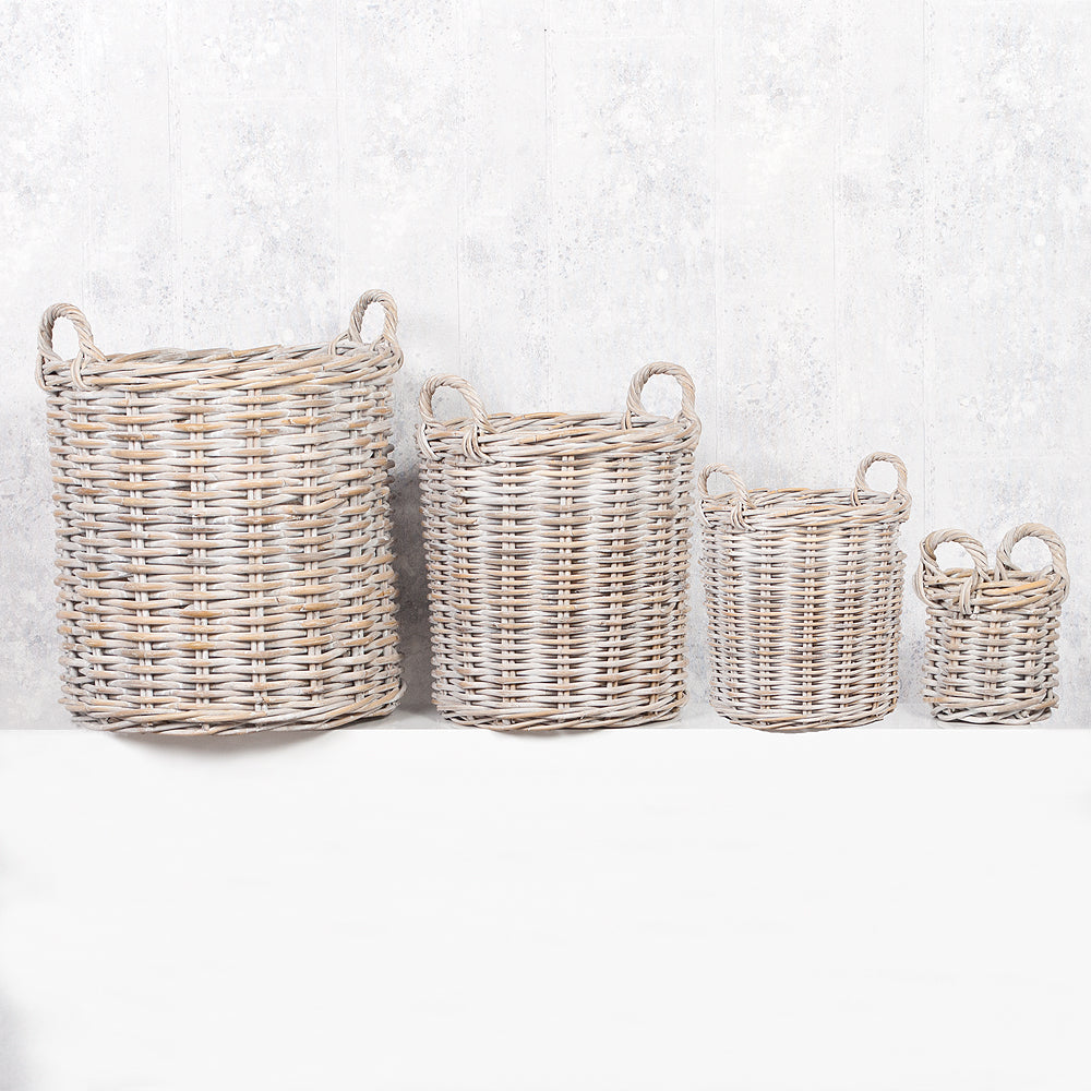 2er Set Rattankorb BAKUL rund White-Wash ca. 20cm