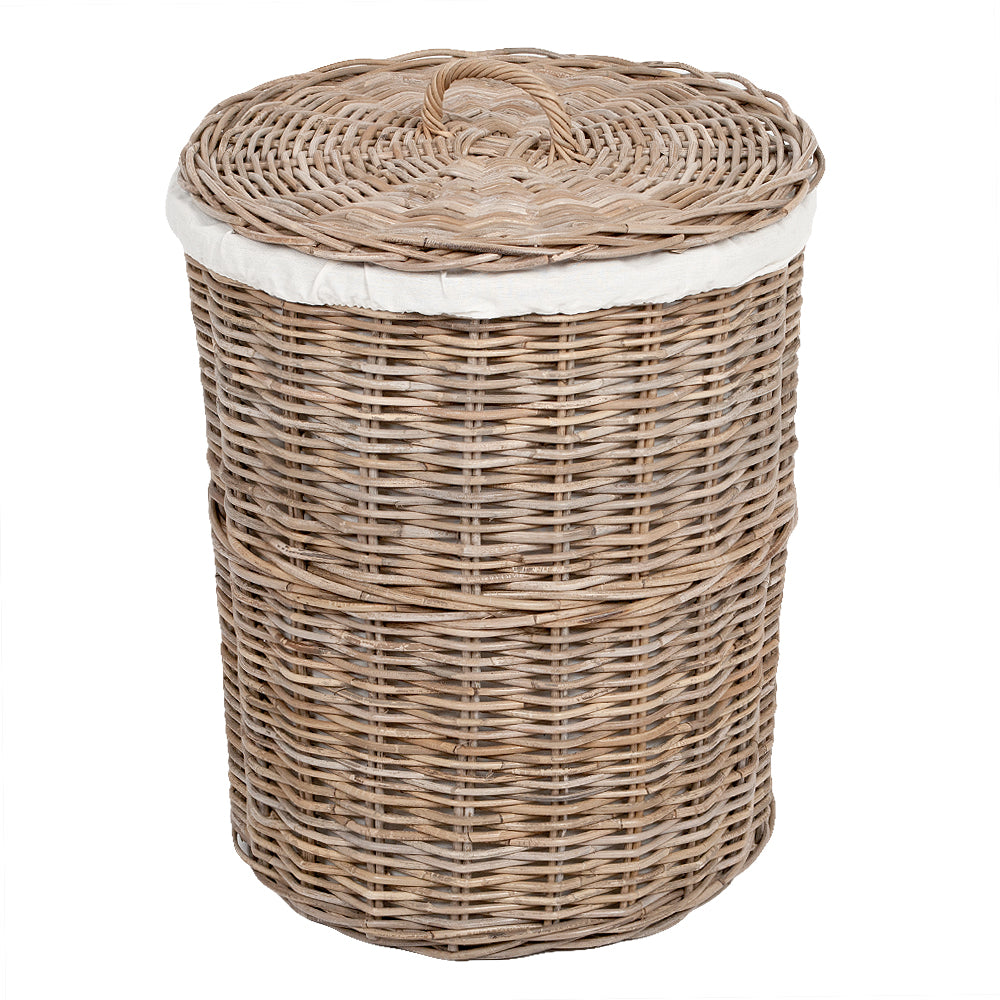 Rattankorb CIREBON-C Natural-Grau ca. 50x60cm (DxH) mit Deckel und Inlay