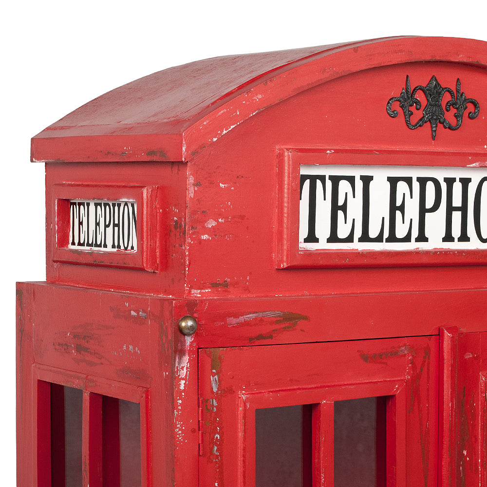 Vitrine Regal LONDON 2-türig Antik Rot Telefonzelle