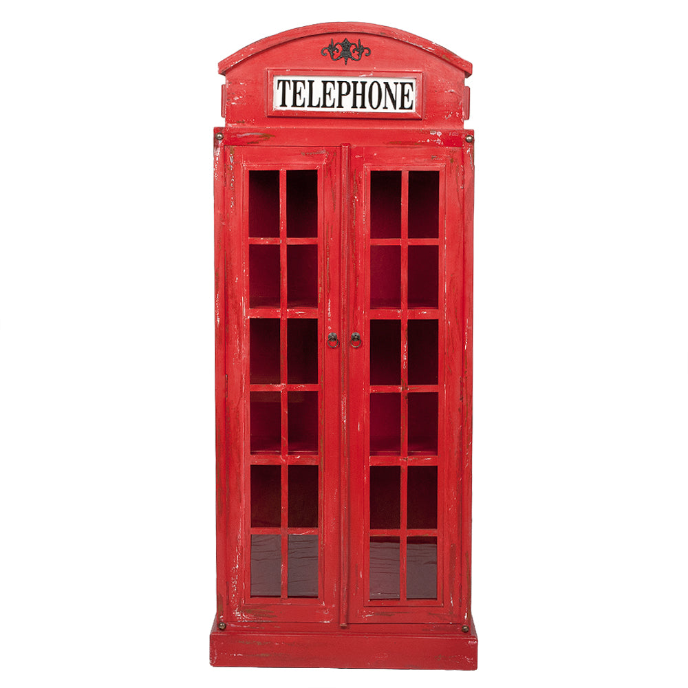 Vitrine Regal LONDON 2-türig Antik Rot Telefonzelle