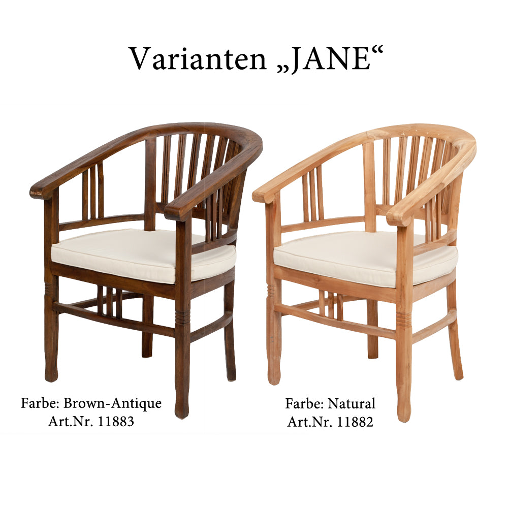 Teak Stuhl JANE Brown-Antique incl. Kissen