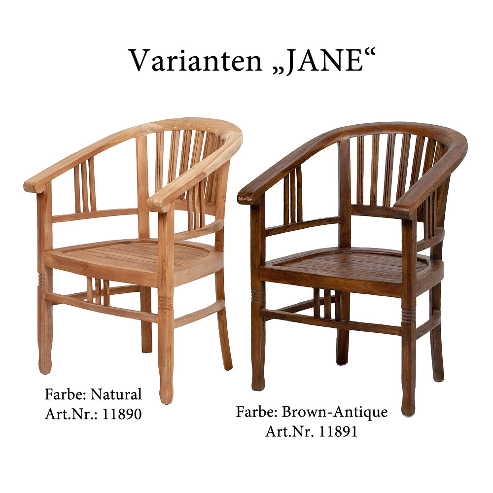 Massiver Teak Stuhl JANE Natural ohne Kissen