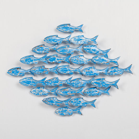 Wand-Deko IKAN Blue Wash ca. 80x80cm Albasia Holz Fische