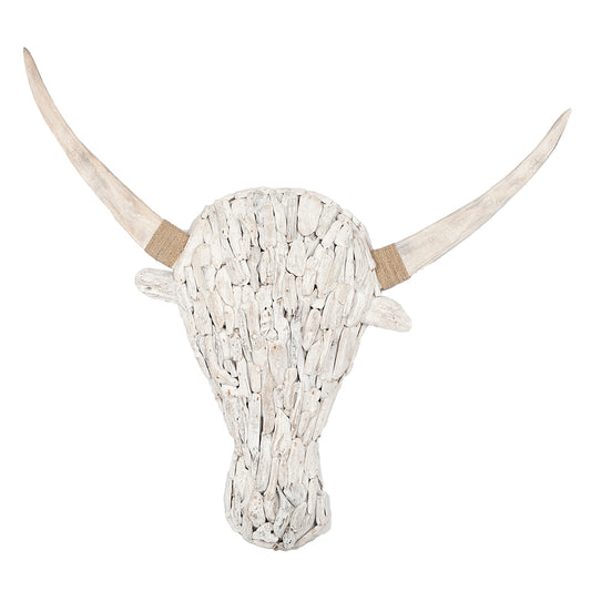 Individuelles Wand Deko-Objekt BULL-BIG ca.120cm White-Wash